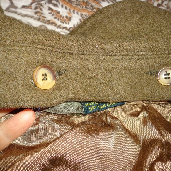 Double-Breasted Topcoat Made in Poland R40 Army Green Removable Zip Wool Lining - Picture 12 of 16